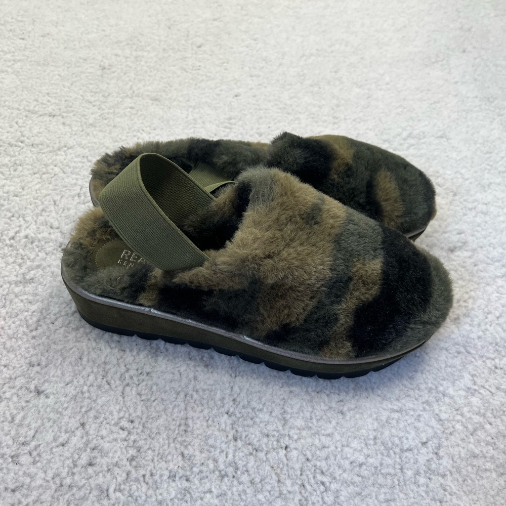 NEW Women's Reaction Kenneth Cole Green Brown Faux Fur Slipper with Strap Size 6 - Picture 2 of 6
